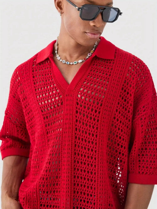 Nash crochet knit shirt - Red