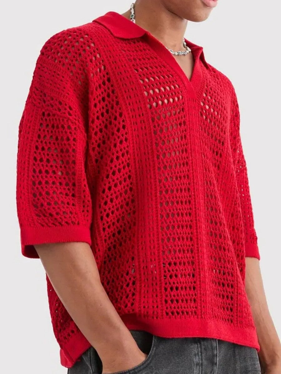 Nash crochet knit shirt - Red
