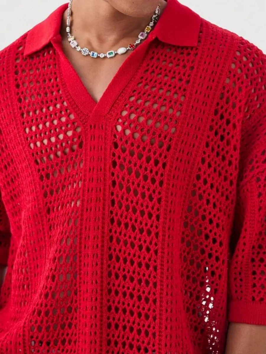 Nash crochet knit shirt - Red