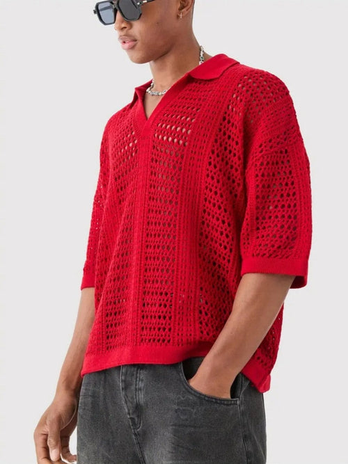 Nash crochet knit shirt - Red