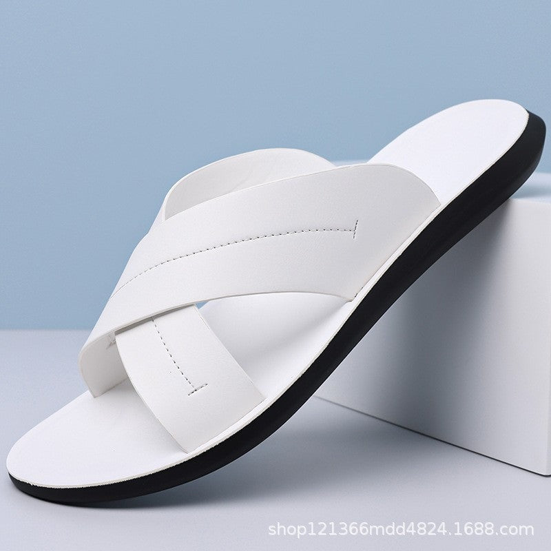 Nash flat leather sandals - White