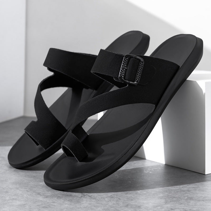 Noah leather thong sandals - Black angle