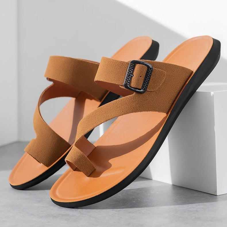 Noah leather thong sandals - Dark Brown angle
