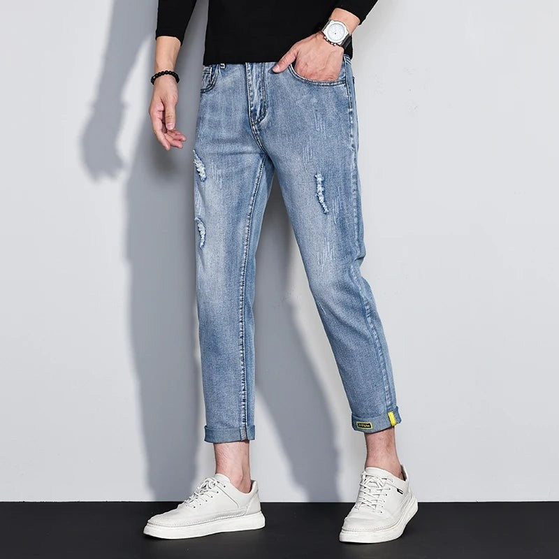 Parker slim cropped distressed jeans - Blue
