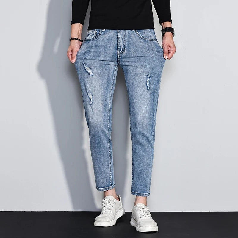 Parker slim cropped distressed jeans - Blue front view