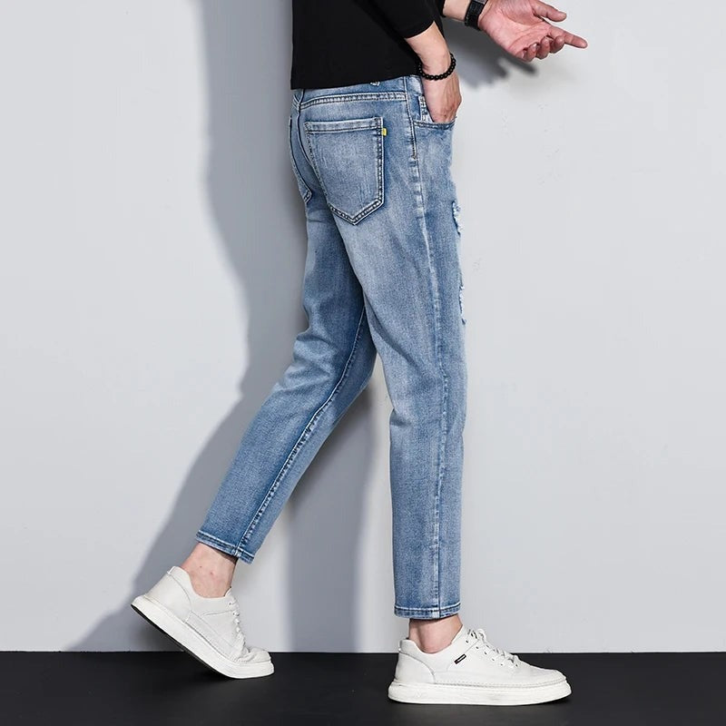 Parker slim cropped distressed jeans - Blue side view