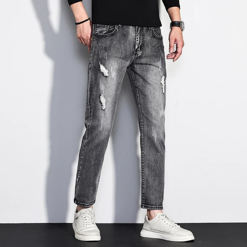 Parker slim cropped distressed jeans - Gray