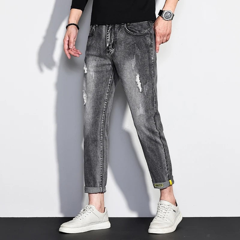 Parker slim cropped distressed jeans - Gray front view