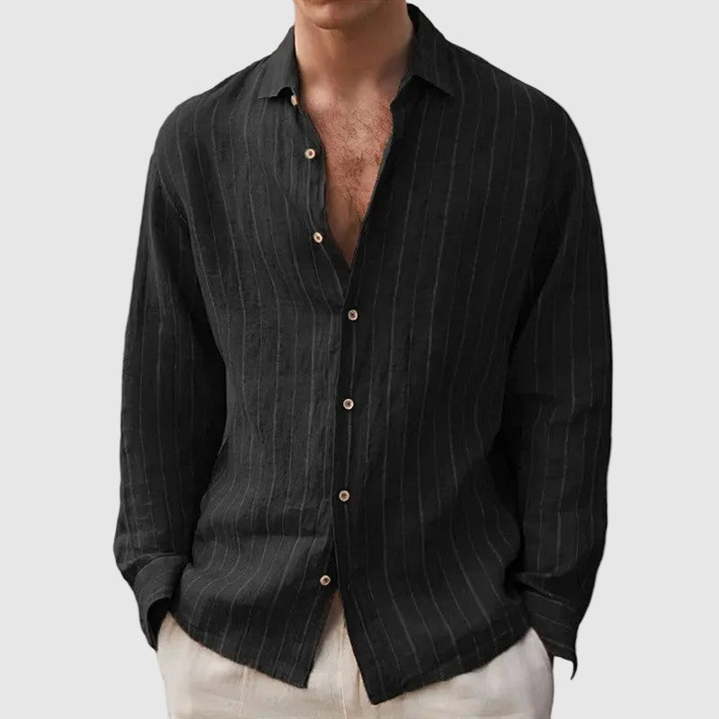 Porter striped linen shirt - Black