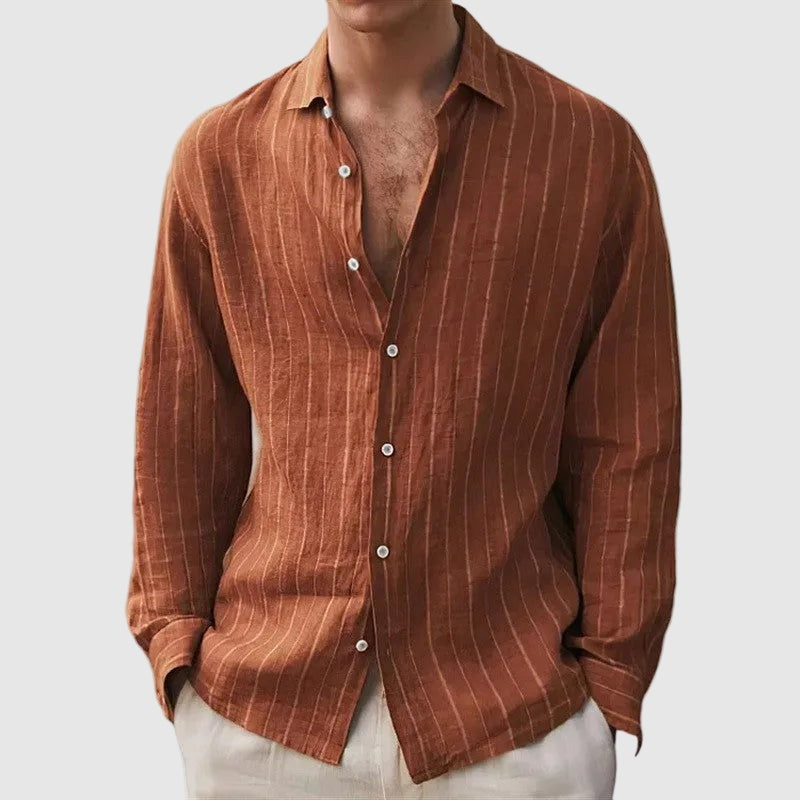 Porter striped linen shirt - Brown
