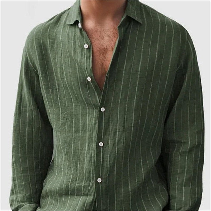 Porter striped linen shirt - Green front view