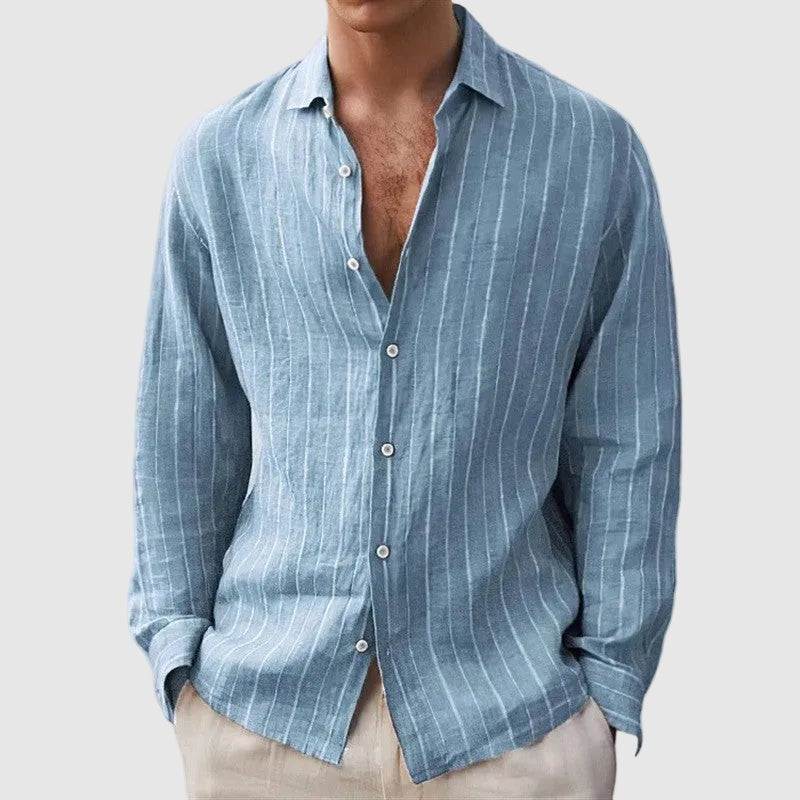 Porter striped linen shirt - Light Blue