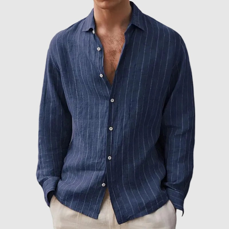 Porter striped linen shirt - Navy