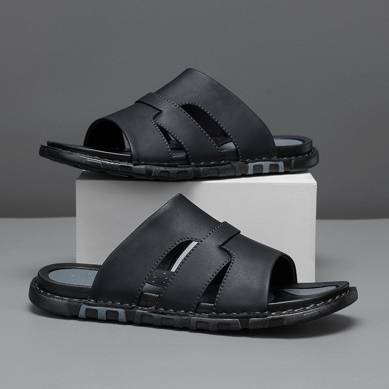 Reeve leather slide sandals - Black