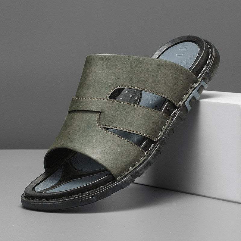 Reeve leather slide sandals - Dark Green
