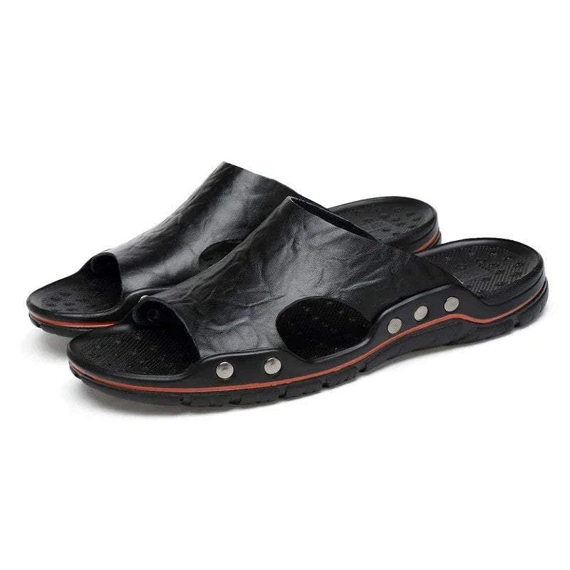 Ridge studded sport slide sandals - Black