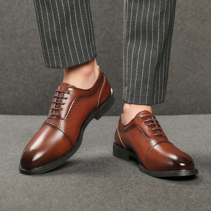 Ruben leather oxford dress shoes - Brown worn view