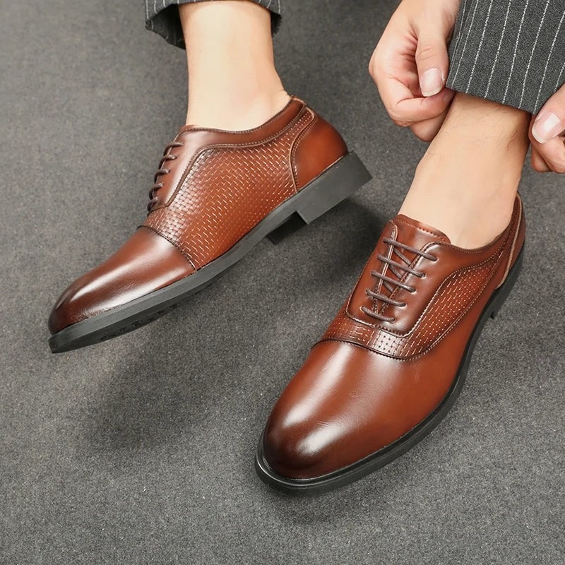 Ruben leather oxford dress shoes - Brown worn front view