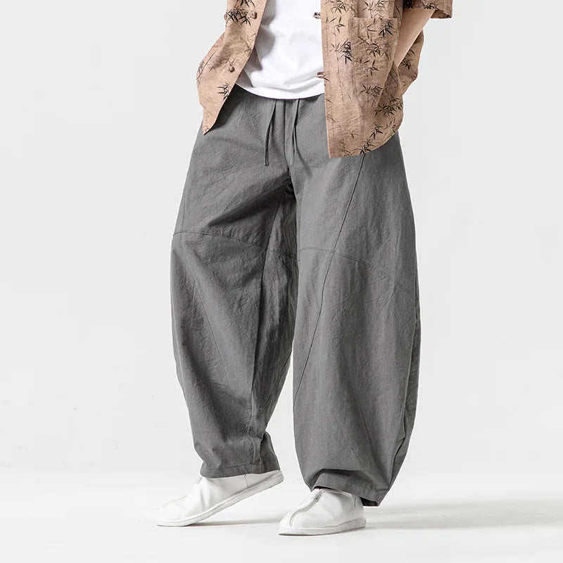 Noah Men's Linen Wide Leg Pants - Gray