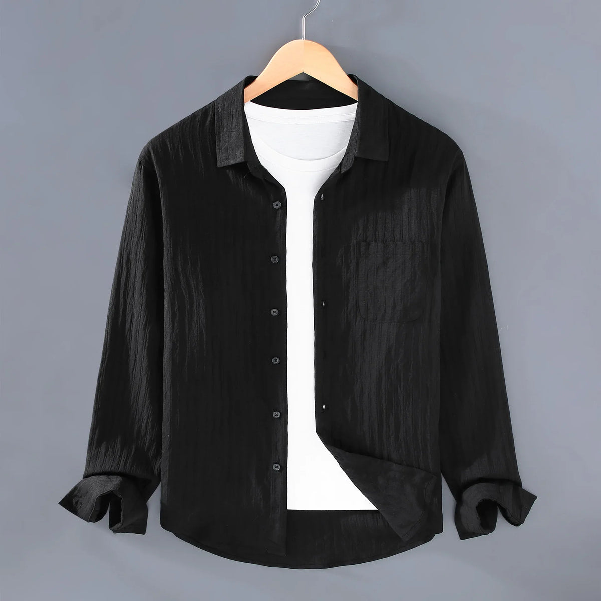 Black linen long sleeve shirt