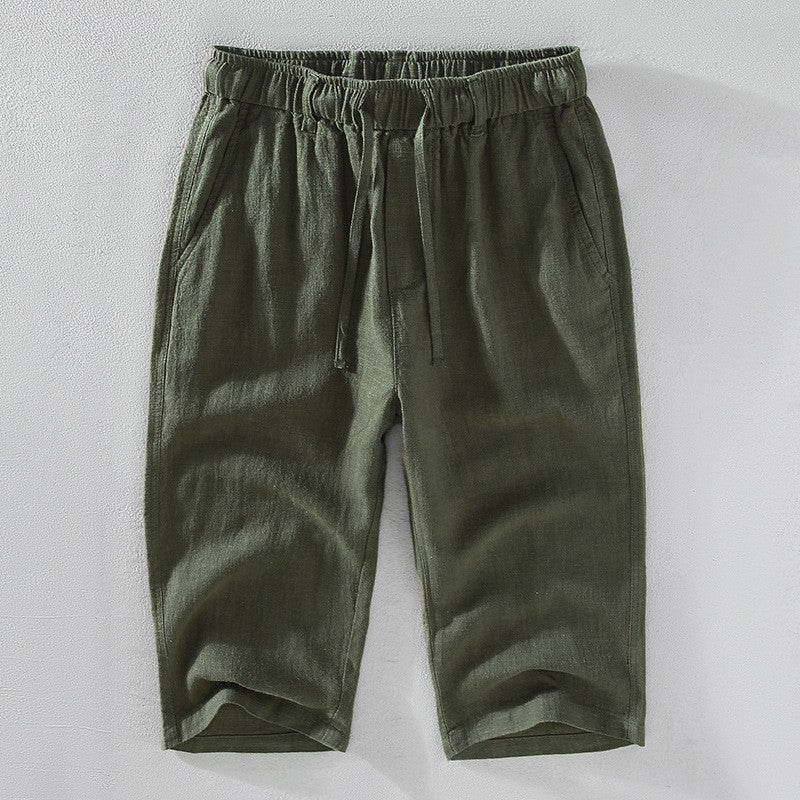 Sage tapered drawstring linen pants - Green