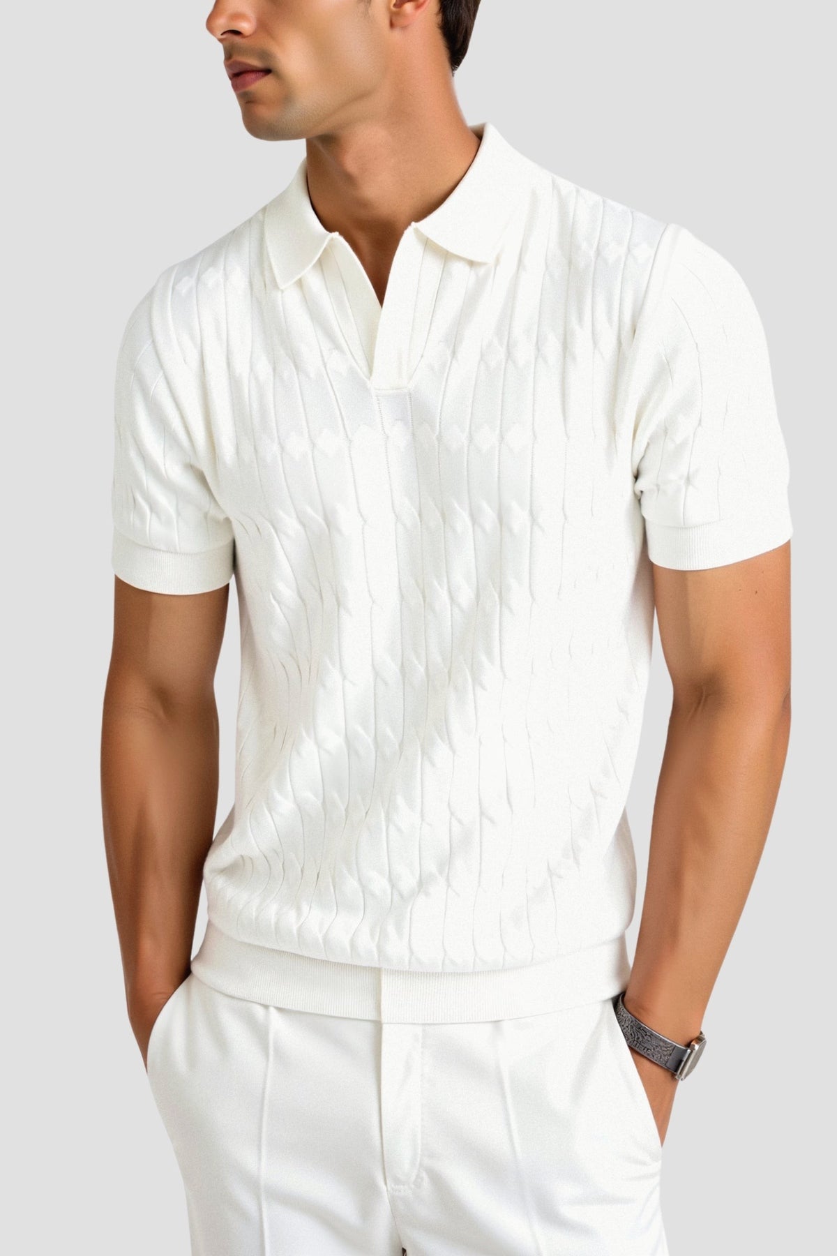 Sage knit polo shirt - White