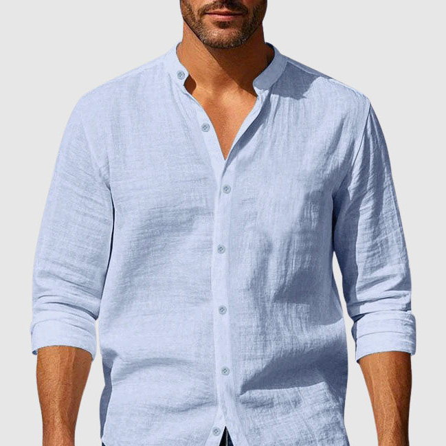Daniel | Men's Mandarin Collar Linen Long Sleeve Shirt
