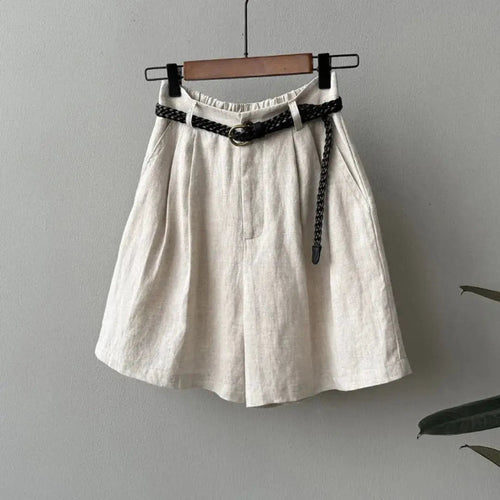 Sofia linen pleated shorts - Beige