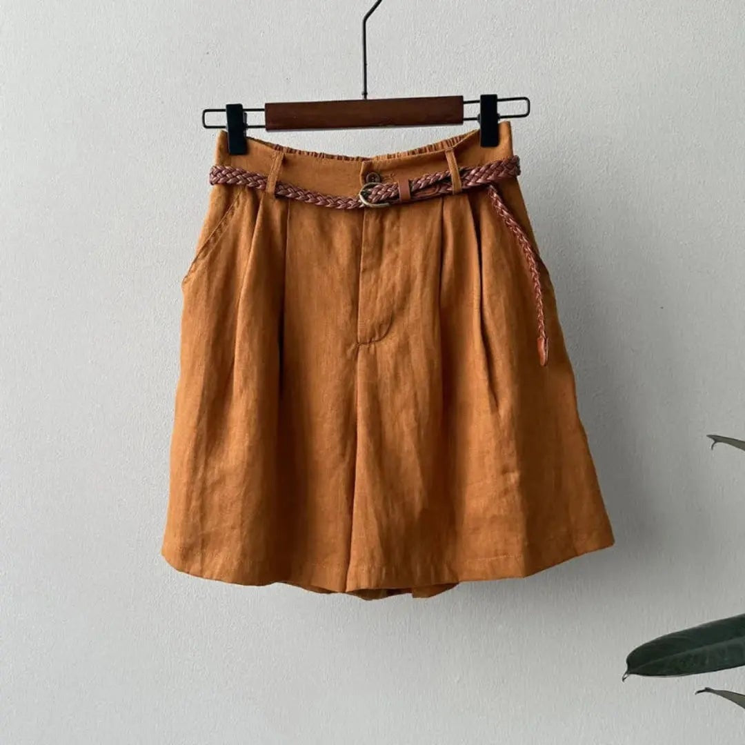 Sofia linen pleated shorts - Orange