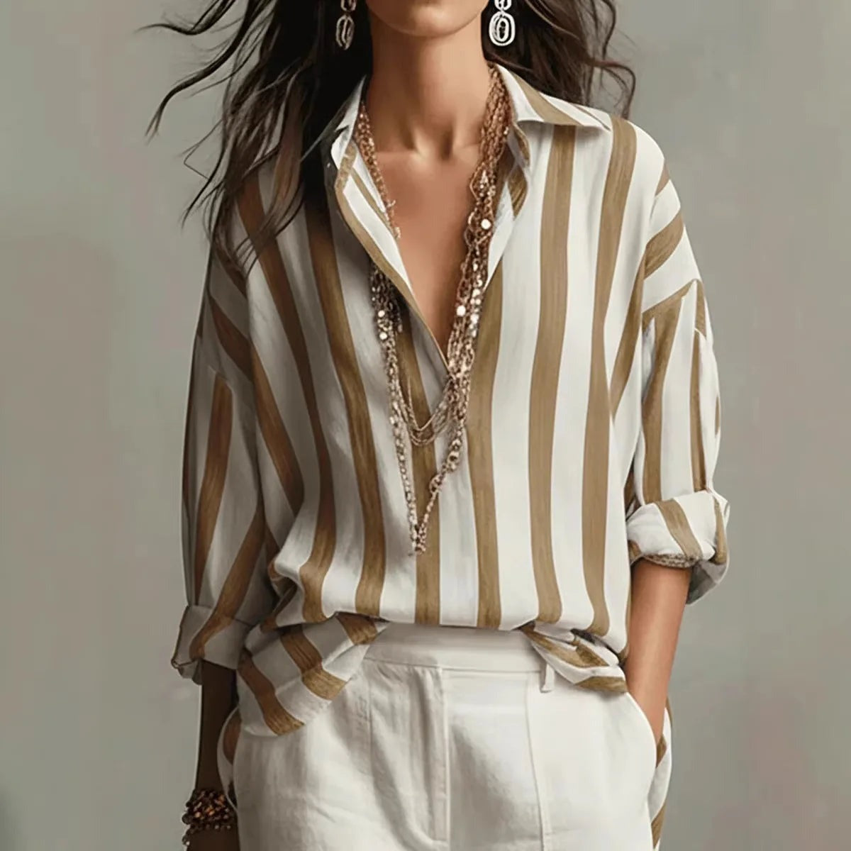 Sophia striped linen shirt - Brown