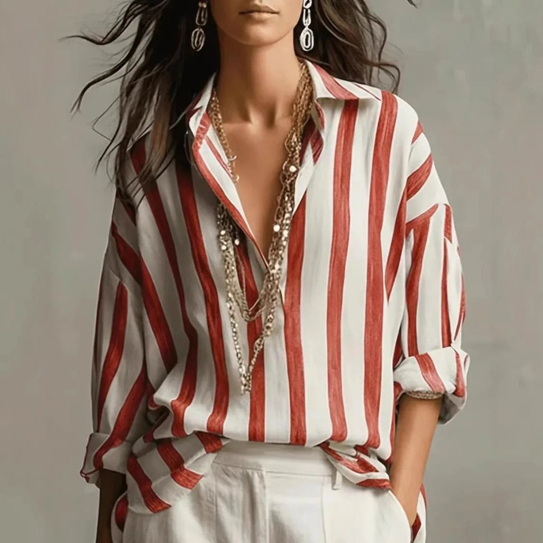 Sophia striped linen shirt - Red