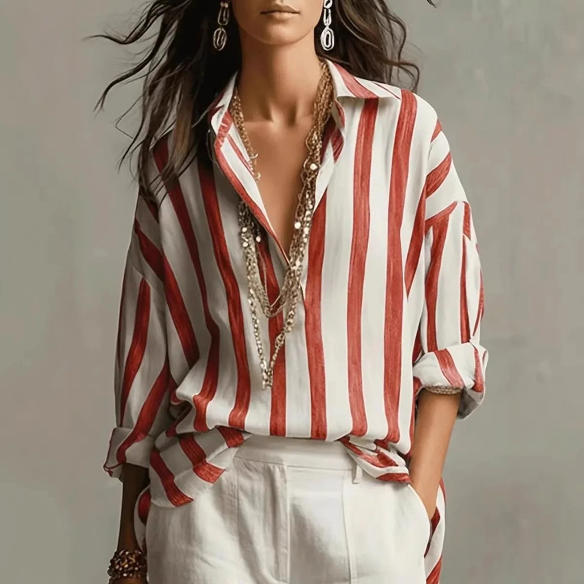 Sophia striped linen shirt - Red