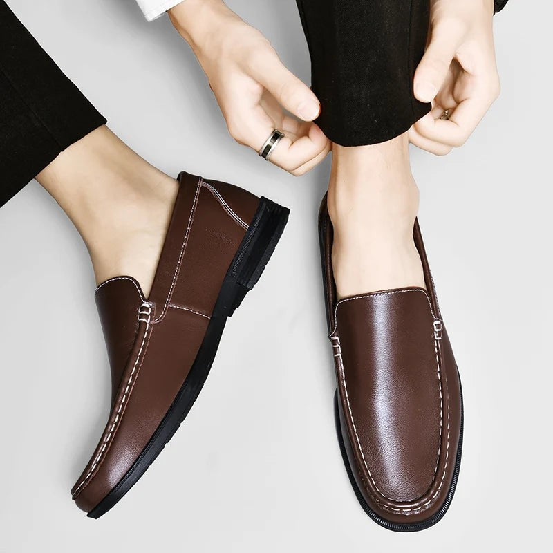 Stefan leather slip on loafers - Brown profile