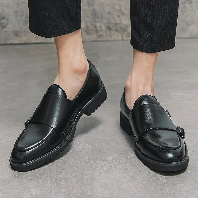 Stefan buckle monk strap dress shoes - Black worn view