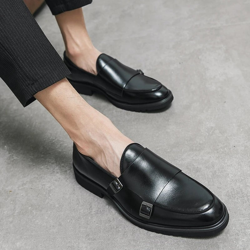 Stefan buckle monk strap dress shoes - Black worn front view