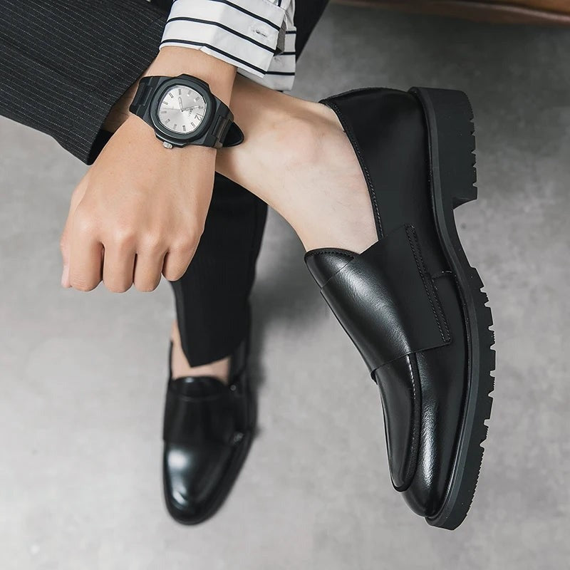 Stefan buckle monk strap dress shoes - Black worn detail view