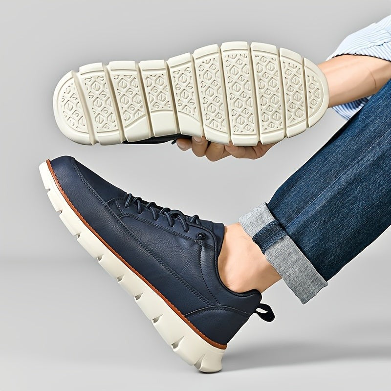 Stefan leather low top dress sneakers - Blue on foot