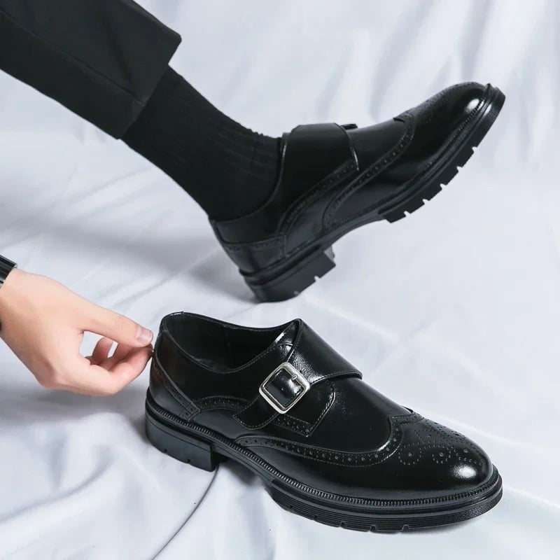 Stefan brogue monk strap dress shoes - Black