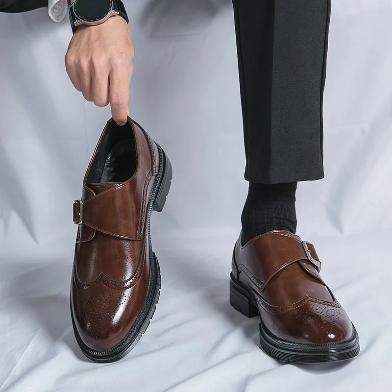 Stefan brogue monk strap dress shoes - Brown