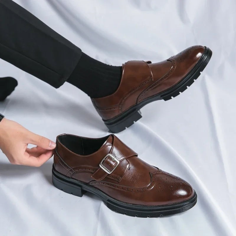 Stefan brogue monk strap dress shoes - Brown side