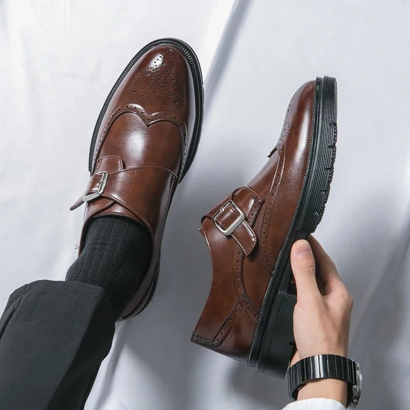 Stefan brogue monk strap dress shoes - Brown sole