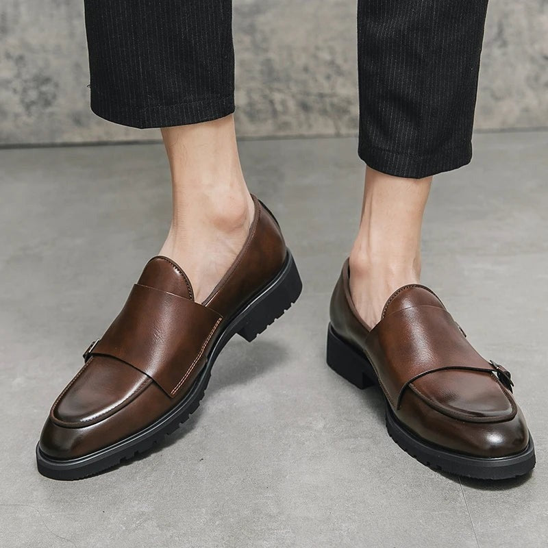 Stefan buckle monk strap dress shoes - Brown worn view