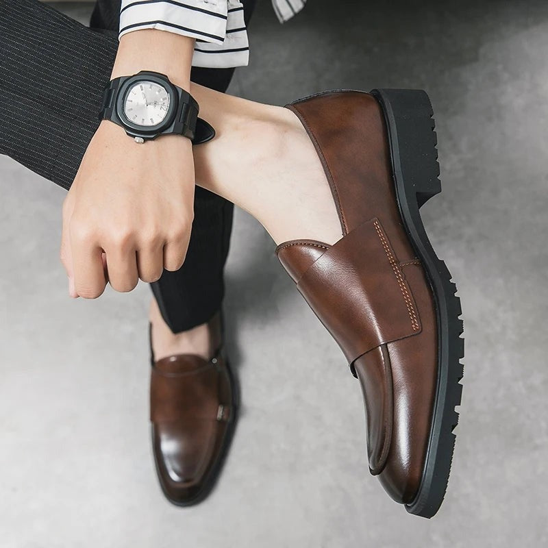 Stefan buckle monk strap dress shoes - Brown worn detail view