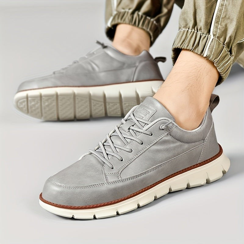 Stefan leather low top dress sneakers - Gray on foot