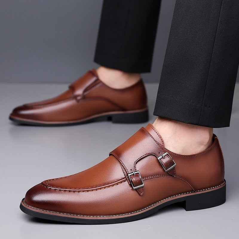 Stefan monk strap dress shoes - Dark Brown on foot