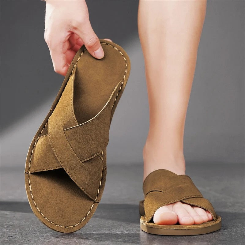 Tomas suede slide sandals - Brown worn detail