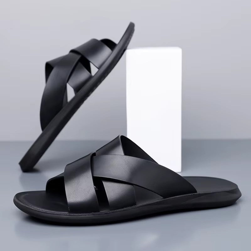Tomas cross strap slide sandals - Black