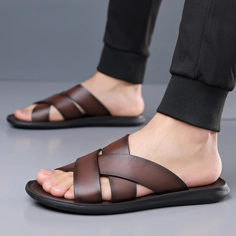 Tomas cross strap slide sandals - Brown