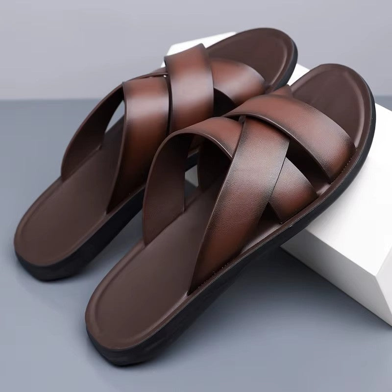 Tomas cross strap slide sandals - Brown detail