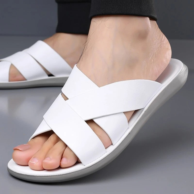 Tomas cross strap slide sandals - White